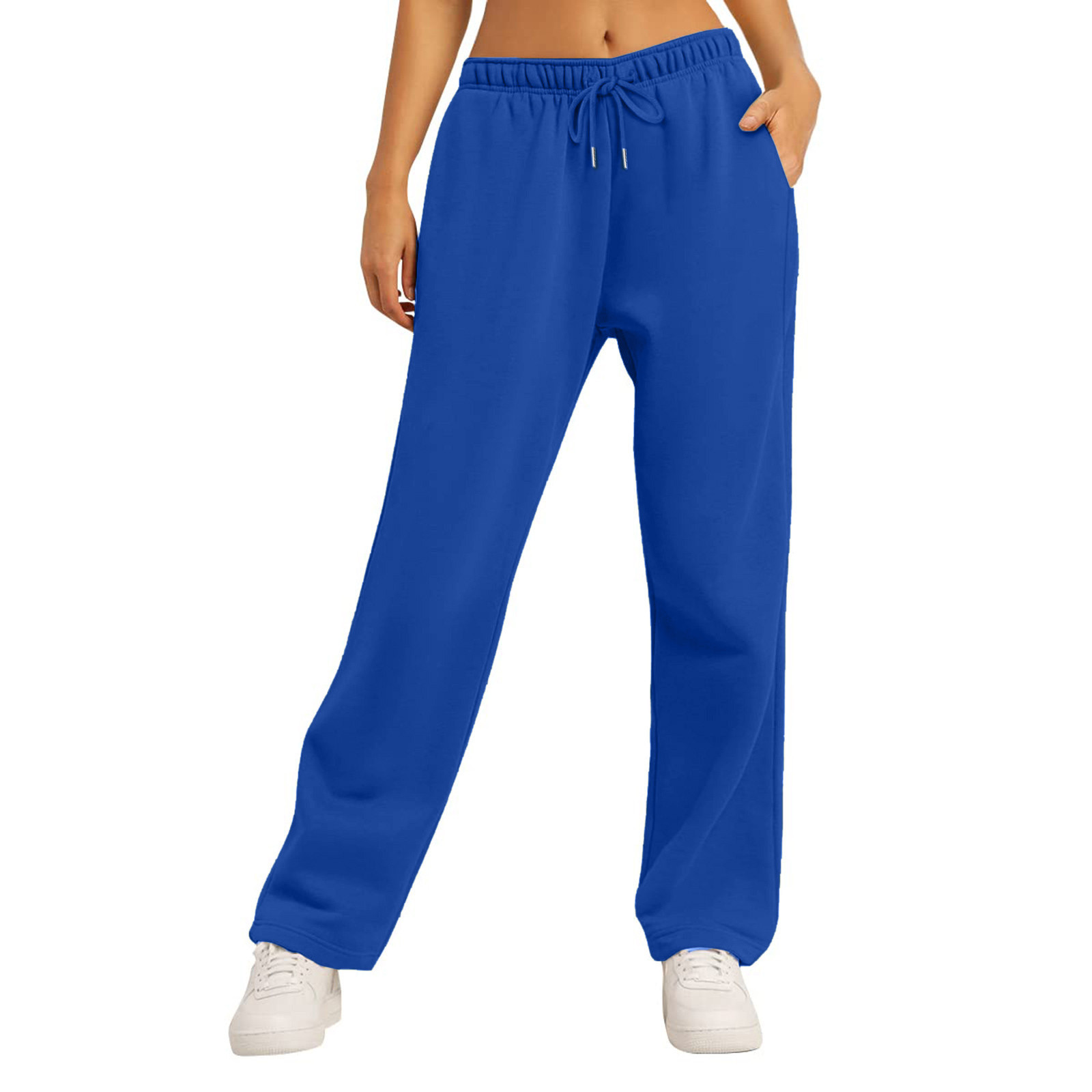thumbnail image 2 of Pantalones de chándal de cintura alta para mujer - Forro polar, pierna ancha y recta - Poliéster ligero con bolsillos - Informal/deportivo/vacaciones - Tallas S-XXXL, 2 of 7